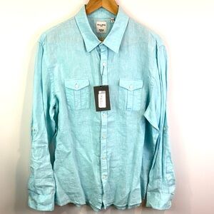 NWT Baird McNutt 100% linen Aqua Button Down Shirt size XL slim fit
